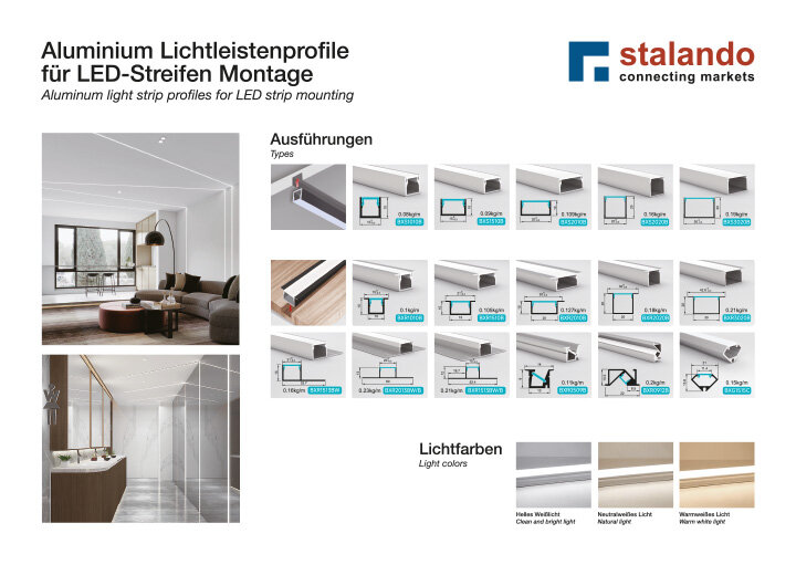 Aluminum light strip profiles for LED strips