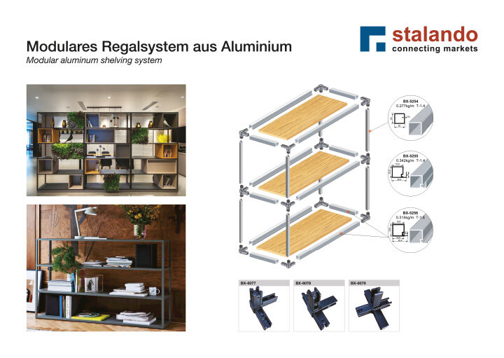 Modular shelving system made of aluminum